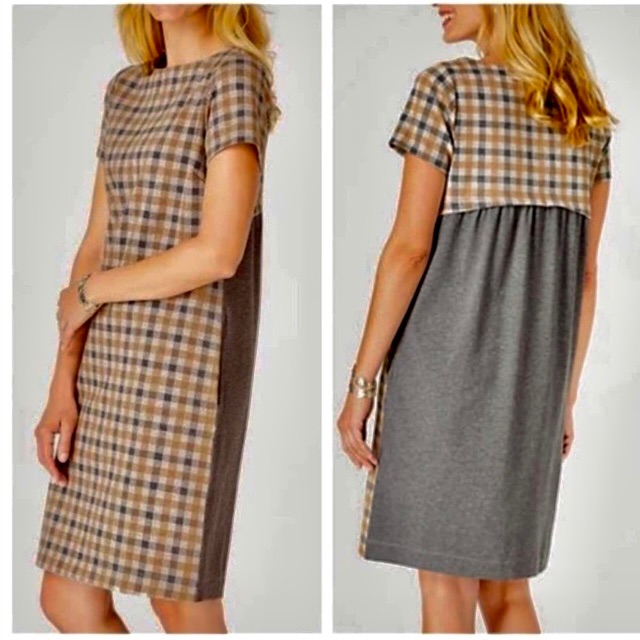 J.Jill Camel Colored Plaid Multi Gray/Dress/Short Sleeve Sheath Dress Sz M